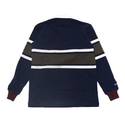 画像2: ＜50%OFF＞BARBARIAN（バーバリアン）クラシック ラガーシャツ（CENTER STRIPES）”旧モデル” / Navy×Ivory×Moss（ネイビー×アイボリー×モスグリーン）※Sサイズのみ