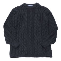 Guernsey WOOLLENS（ガンジーウーレンズ）CREW NECK ARAN SWEATER（クルーネックアランセーター）TWISTON/Black（ブラック）