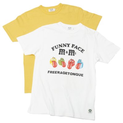 画像1: free rage（フリーレイジ）リサイクルコットンプリントTee"FUNNY FACE"/White（ホワイト）・Yellow（イエロー）