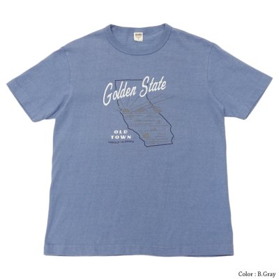 画像2: BARNS OUTFITTERS (バーンズアウトフィッターズ) TSURI-AMI Crew Print T-Shirt (吊り編みクループリントTシャツ)"GOLDEN STATE"/Blue Grey(ブルーグレー)・Black (ブラック)