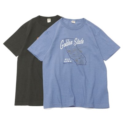 画像1: BARNS OUTFITTERS (バーンズアウトフィッターズ) TSURI-AMI Crew Print T-Shirt (吊り編みクループリントTシャツ)"GOLDEN STATE"/Blue Grey(ブルーグレー)・Black (ブラック)