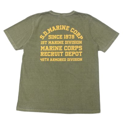 画像2: STUDIO D'ARTISAN（ステュディオ・ダ・ルチザン）USAコットンピグメント加工プリントＴシャツ"S.D.MARINE CORP"/Army Green（アーミーグリーン）※Sサイズのみ