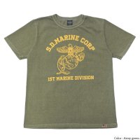 STUDIO D'ARTISAN（ステュディオ・ダ・ルチザン）USAコットンピグメント加工プリントＴシャツ"S.D.MARINE CORP"/Army Green（アーミーグリーン）※Sサイズのみ