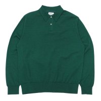 Yonetomi NEW BASIC（ヨネトミニューベーシック）LIGHT WAVE COTTON KNIT POLO L/S（ライトウェーブコットンニットポロシャツ・ロングスリーブ）/Green（グリーン）