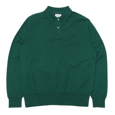 画像1: Yonetomi NEW BASIC（ヨネトミニューベーシック）LIGHT WAVE COTTON KNIT POLO L/S（ライトウェーブコットンニットポロシャツ・ロングスリーブ）/Green（グリーン）