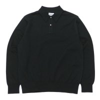 Yonetomi NEW BASIC（ヨネトミニューベーシック）LIGHT WAVE COTTON KNIT POLO L/S（ライトウェーブコットンニットポロシャツ・ロングスリーブ）/Black（ブラック）