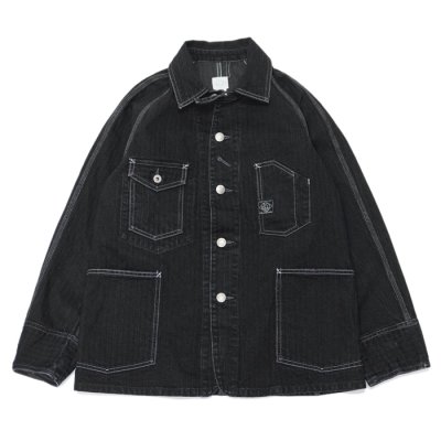 画像1: Post O'Alls（ポストオーバーオールズ）Engineers' Jacket（エンジニアーズジャケット）Herringbone Denim/Black（ブラック）