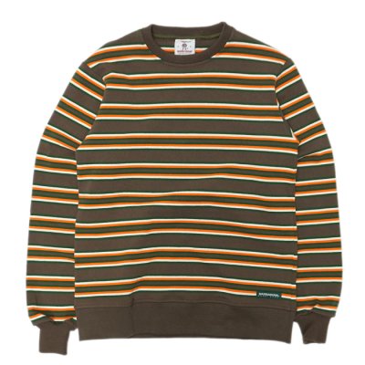 画像1: BARBARIAN（バーバリアン）Heavy Weight Crew Neck Shirt L/S + Waist Band（ヘビーウェイトクルーネックシャツ）”Nine 5crs Stripes Repeat”/Moss×Bottle×Ivory×B,Orange（モスグリーン×ボトルグリーン×トープ×オレンジ）