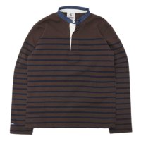 BARBARIAN（バーバリアン）Heavy Weight Henly Collar L/S No Cuff（ヘビーウェイトヘンリーカラーシャツ）”Basque Stripe”/Brown×Navy+Dark denim Collar（ブラウン×ネイビー+ダークデニムカラー）