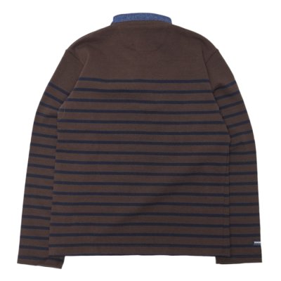 画像2: BARBARIAN（バーバリアン）ヘビーウェイト ヘンリーカラーシャツ ”Basque Stripe”/Brown×Navy+Dark Denim Collar（ブラウン×ネイビー+ダークデニムカラー）