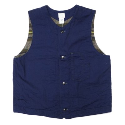 画像1: Post O'Alls（ポストオーバーオールズ）1 Pocket Vest（1ポケットベスト）Vintage twill w/trashed wool lining indigo w/stripe lining /Indigo（インディゴ）