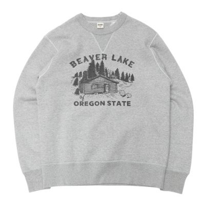 画像1: BARNS OUTFITTERS (バーンズアウトフィッターズ) "STANDARD" COZUN GUSSET PRINT CREW NECK SWEAT (はめ込み両Vガゼット）"OREGON STATE BEAVER LAKE"/ Grey（グレー）