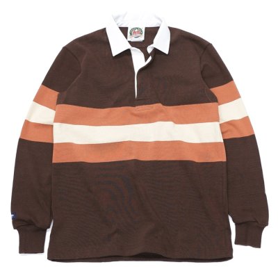 画像1: 50%OFF！！BARBARIAN（バーバリアン）クラシック ラガーシャツ（THREE 2"STRIPES）”旧モデル” / Brown×Rust×Beige（ブラウン×ラスト×ベージュ）※Sサイズのみ