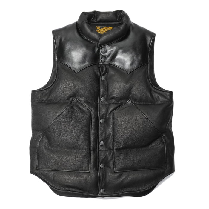 Y'2 LEATHER（ワイツーレザー）STEER OIL×HORSE HIDE DOWN VEST（ステアオイル×ホースハイドダウンベスト）/Black×Black（ブラック×ブラック）