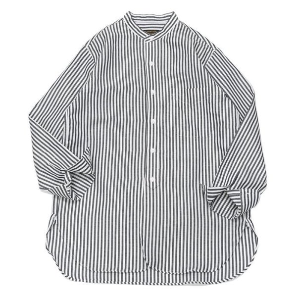 画像1: *A VONTADE（アボンタージ）Banded Collar Shirts（バンドカラーシャツ）Cotton Linen Chambray/Navy Stripe（ネイビーストライプ） (1)