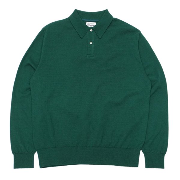 画像1: Yonetomi NEW BASIC（ヨネトミニューベーシック）LIGHT WAVE COTTON KNIT POLO L/S（ライトウェーブコットンニットポロシャツ・ロングスリーブ）/Green（グリーン） (1)