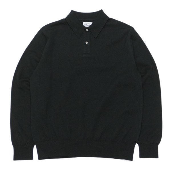 画像1: Yonetomi NEW BASIC（ヨネトミニューベーシック）LIGHT WAVE COTTON KNIT POLO L/S（ライトウェーブコットンニットポロシャツ・ロングスリーブ）/Black（ブラック） (1)