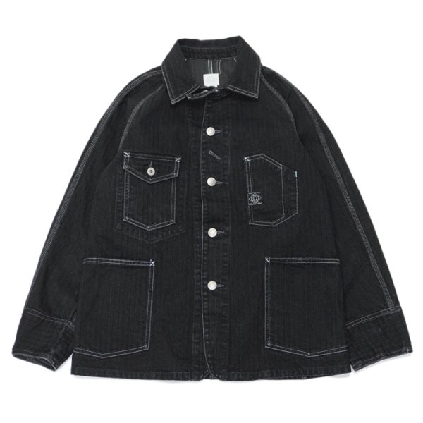 画像1: Post O'Alls（ポストオーバーオールズ）Engineers' Jacket（エンジニアーズジャケット）Herringbone Denim/Black（ブラック） (1)