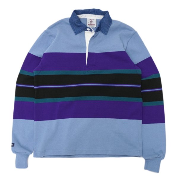 画像1: BARBARIAN（バーバリアン）Heavy Weight Rugby Collar L/S Shirt（ヘビーウェイトラガーシャツ）”Bold Mountaineer”/Columbia×Purple×Teal×Black with Dark deni Collar（コロンビア×パープル×ティール×ブラック+ダークデニムカラー） (1)