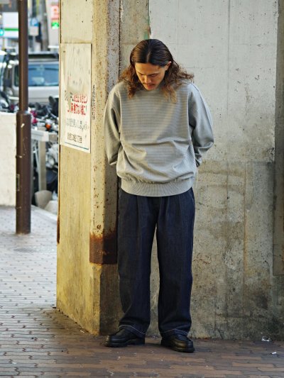 画像1: Yonetomi NEW BASIC（ヨネトミニューベーシック）WAVE COTTON KNIT PULLOVER（ウェーブコットンニットプルオーバー）"BORDER"/Grey（グレー）