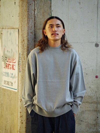 画像2: Yonetomi NEW BASIC（ヨネトミニューベーシック）WAVE COTTON KNIT PULLOVER（ウェーブコットンニットプルオーバー）"BORDER"/Grey（グレー）