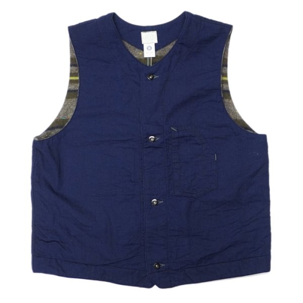 画像1: Post O'Alls（ポストオーバーオールズ）1 Pocket Vest（1ポケットベスト）Vintage twill w/trashed wool lining indigo w/stripe lining /Indigo（インディゴ） (1)