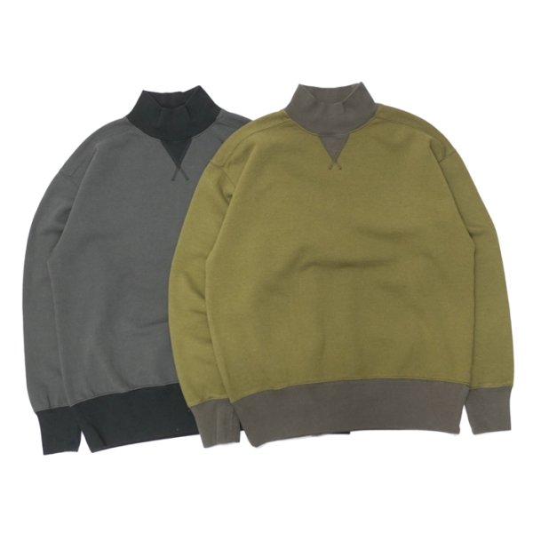 画像1: Nigel Cabourn（ナイジェルケーボン）HIGH NECK SHIRT（ハイネックシャツ）"TWO TONE"/Charcoal（チャコール）・Dark Green（ダークグリーン） (1)