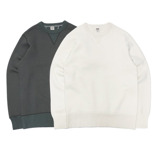 画像1: BARNS OUTFITTERS (バーンズアウトフィッターズ) "STANDARD" COZUN GUSSET CREW NECK SWEAT (はめ込み両Vガゼット）/ Black（ブラック）・Natural（ナチュラル） (1)