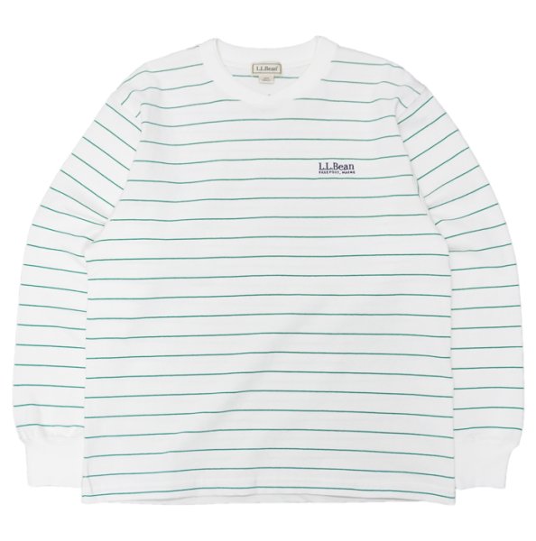 画像1: L.L.Bean（エルエルビーン）Union Striped Long Sleeve Tee（ユニオン ストライプロングスリーブT）"Japan Edition" / White×Lt,Green（ホワイト×ライトグリーン） (1)