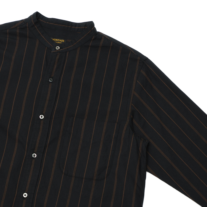 A Vontade アボンタージ Banded Collar Shirts バンドカラーシャツ Black Stripe ブラックストライプ タイガース ブラザース本店オンラインショップ