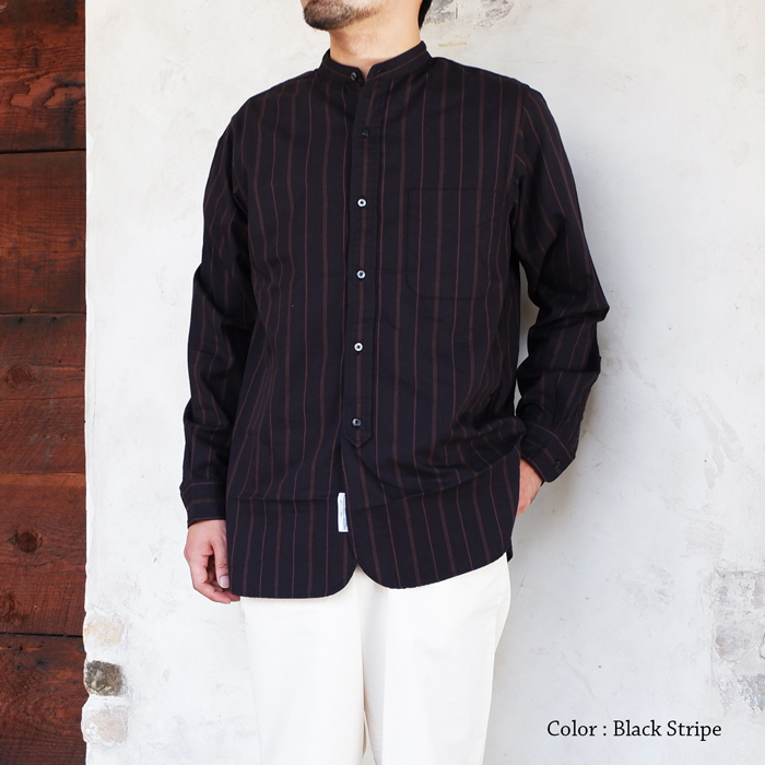 A Vontade アボンタージ Banded Collar Shirts バンドカラーシャツ Black Stripe ブラックストライプ タイガース ブラザース本店オンラインショップ